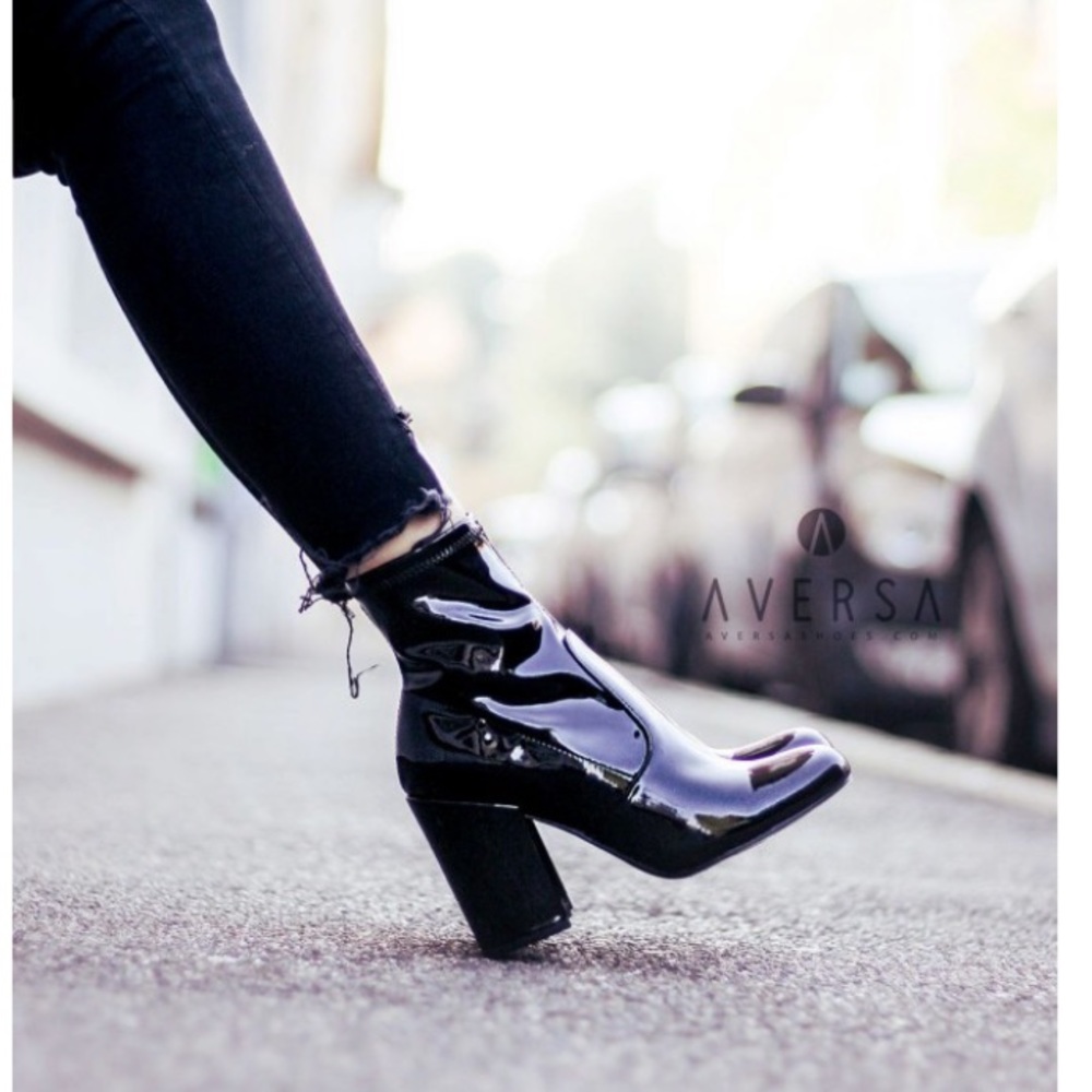 Steve Madden black Gaze patent leather bootie
